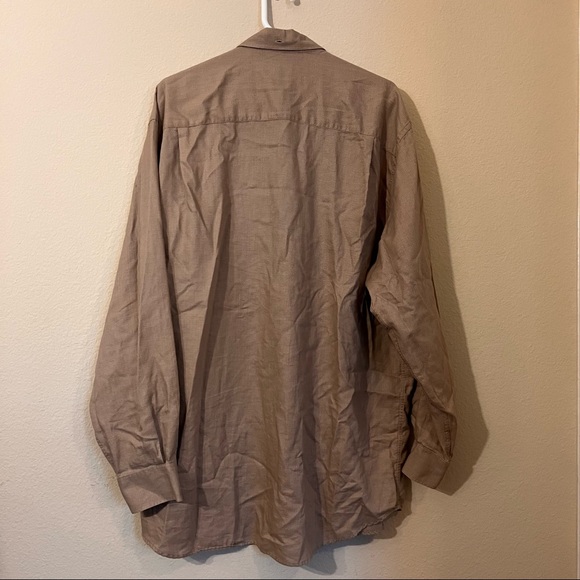 Vintage Tan Dress Shirt, Long-Sleeve Button Down casual Cotton Shirt - Picture 2 of 2
